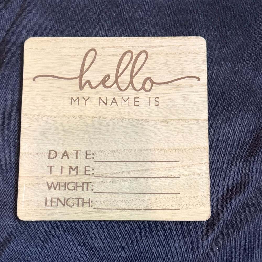Hello My Name Is Newborn Photo Prop Wooden Announcement Sign Baby Keepsake